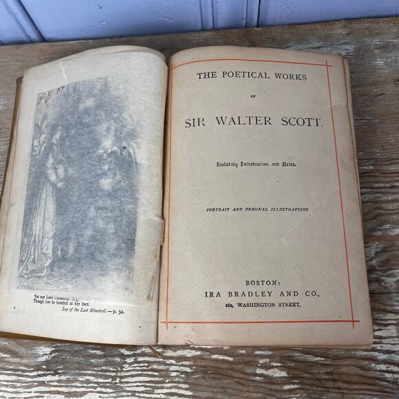 Antique Sir Walter Scott Poetical Works Illustrated Poetry Book Late 1800s HB - Picture 12 of 16